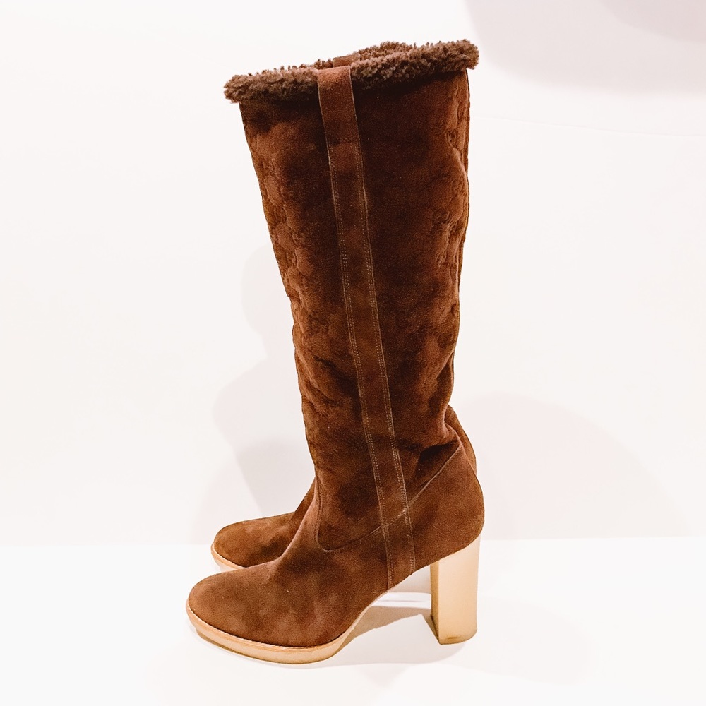 Gucci knee-high suede leather heeled boots
